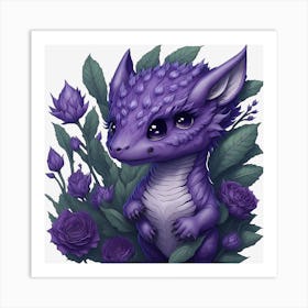 Purple Floral Dragon (4) Art Print