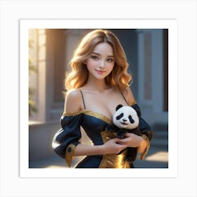 Chinese Girl With Panda Bear 1 Art Print