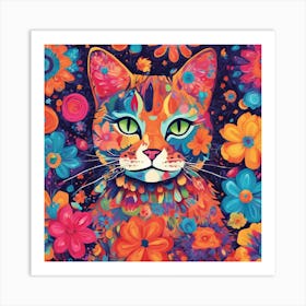 Flower Power Cat Art Print (8) Art Print