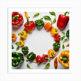 Colorful Peppers In A Circle Art Print