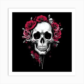 Skull With Roses 3 Art Print