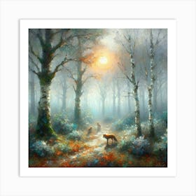 Foxes In The Woods Art Print