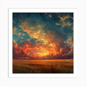 Sunset Over A Field Art Print