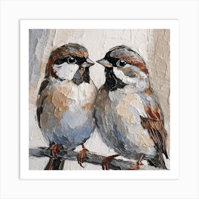 Firefly A Modern Illustration Of 2 Beautiful Sparrows Together In Neutral Colors Of Taupe, Gray, Tan (48) Art Print