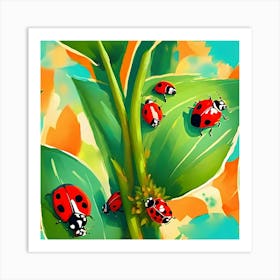 Ladybugs On A Plant Art Print