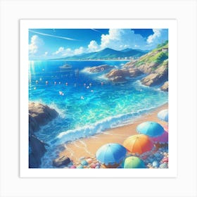 Beach With Umbrellas Art Print