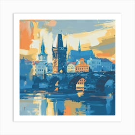 A Prague With Charles Bridge Expressive Strokes 3 Art Print