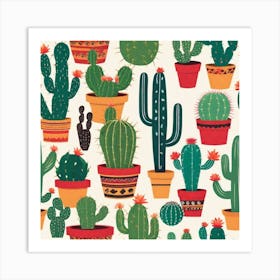 Cactus In Pots 3 Art Print