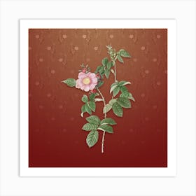 Vintage Big Flowered Dog Rose Botanical on Falu Red Pattern Art Print