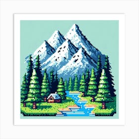 8-bit mountain landscape Art Print