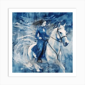 Woman Riding A White Horse Art Print