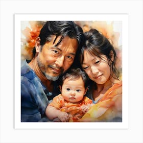 Watercolor Mum And Dad Holding Baby Art Print