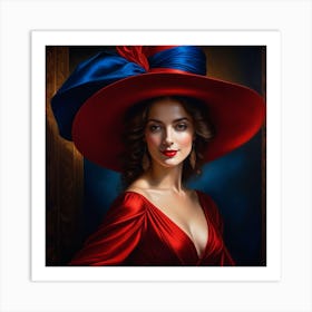Lady In Red Hat 4 Art Print