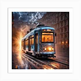 Lightning Sparks Tram Art Print