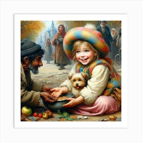 Little Girl Feeding A Dog Art Print