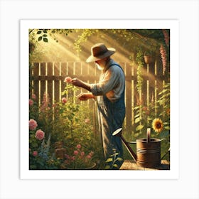 Timeless Garden An Elderly Man Caring For His Blossoming Sanctuary Art Print Art Print