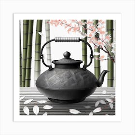 Firefly A Minimalistic Modern Rustic Beautiful Japanese Cast Iron Teapot, Illustration, A Few Sakura Art Print