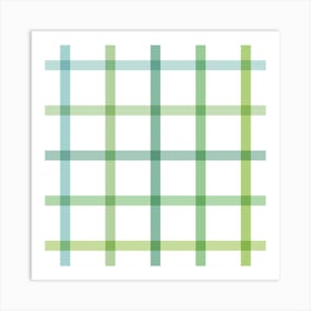 Retro tonal teal, apple and jungle green Spring Gingham Stripes on white Art Print