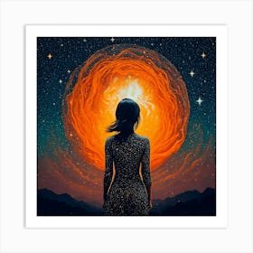 Firefly Human, Woman, Universe, Overwhelming, Nightfall, Teal, Orange, Highlights, Celestial, Cosmic (11) Art Print