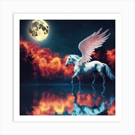 White Horse With Wings Art Print