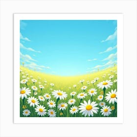 A Vibrant Daisy Field Under A Clear Blue Sky 4 Art Print