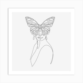 Woman with butterfly line art print Art Print