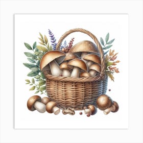 Mushrooms in a wicker basket 3 Art Print