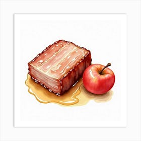 A Vibrant Watercolor Painting Of A Classic Pork Belly With Crispy Skin And A Side Of Apple Sauce Art Print