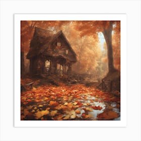 Autumn House In The Woods Art Print