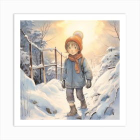 Boy In The Snow Art Print