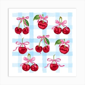 Cherry Coquette Blue Gingham Vintage Art Print