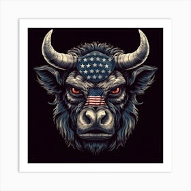 Bull Head American Flag Art Print