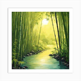 A Stream In A Bamboo Forest At Sun Rise Square Composition 336 Art Print