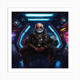 Digital Art Of An Old Cyberpunk Pirate Captain In Art Print