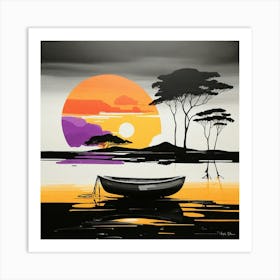 Sunset In The Boat Art Print