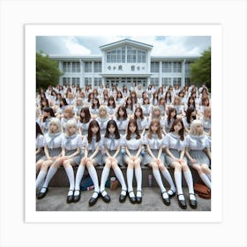 School Girls In Uniform Art Print