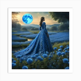 Girl In Blue Dress Art Print