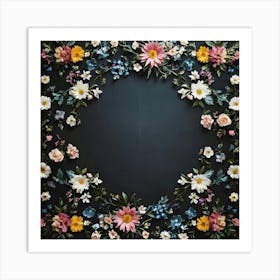 Floral Wreath On Black Background 3 Art Print
