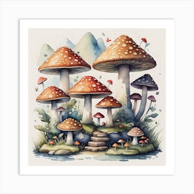 Watercolor Mushrooms 1 Art Print