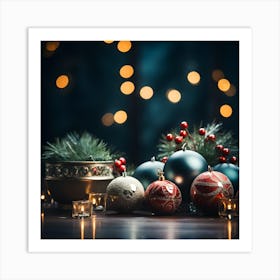 Christmas Ornaments On A Table 2 Art Print