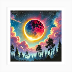 Solar Eclipse Guache Painting AI Art Print