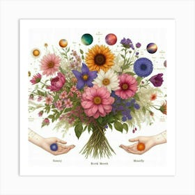 Birth flowers family bouquet 9 Art Print