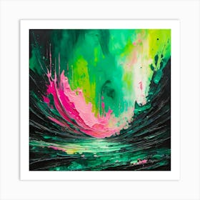 Abstract Landscape Pink Green Painting Art Print