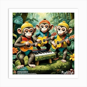 Monkeys Playing Music Art Print