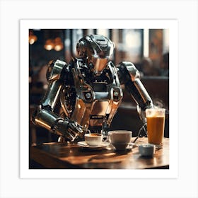 Robot Sitting At A Table Art Print