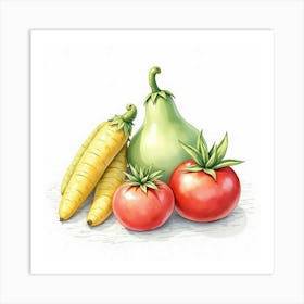 Elegant Watercolor Portrayal Of Assorted Vegetables And Fruits With A Serene Touch 1 Art Print