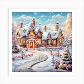 Christmas House In The Snow Art Print