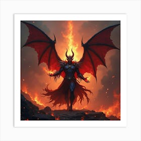 Demon King Casting Dark Spells In Fiery Realm, Colorful 1 Art Print