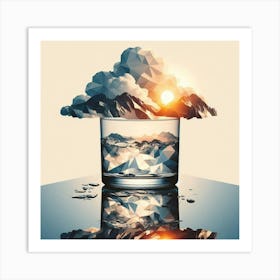 Glass Of Water With Clouds Art Print