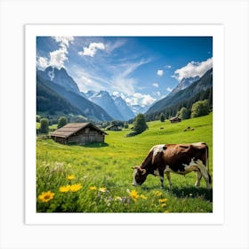 Cow In The Alps Art Print